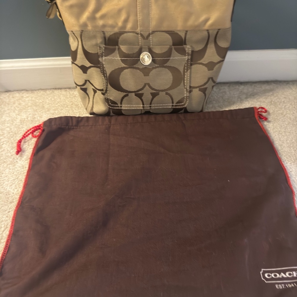 Coach Beige and Dark Brown Signature Backpack